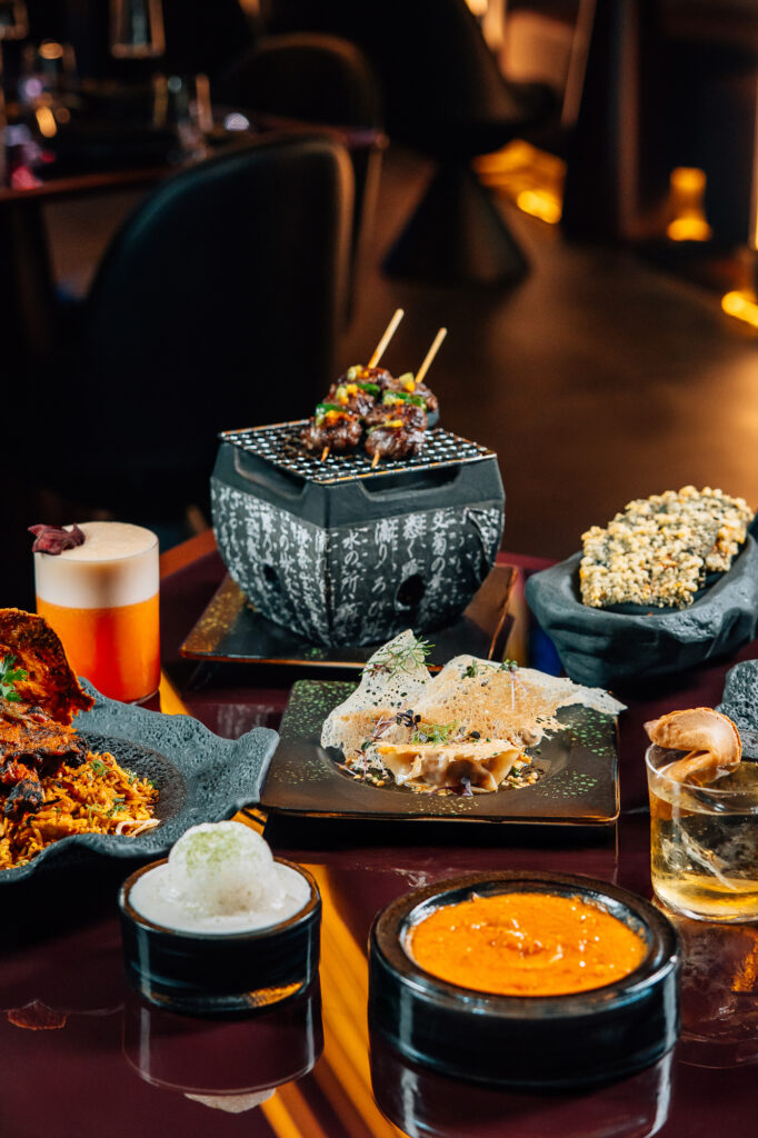 Elegant Japanese fine dining dishes on table