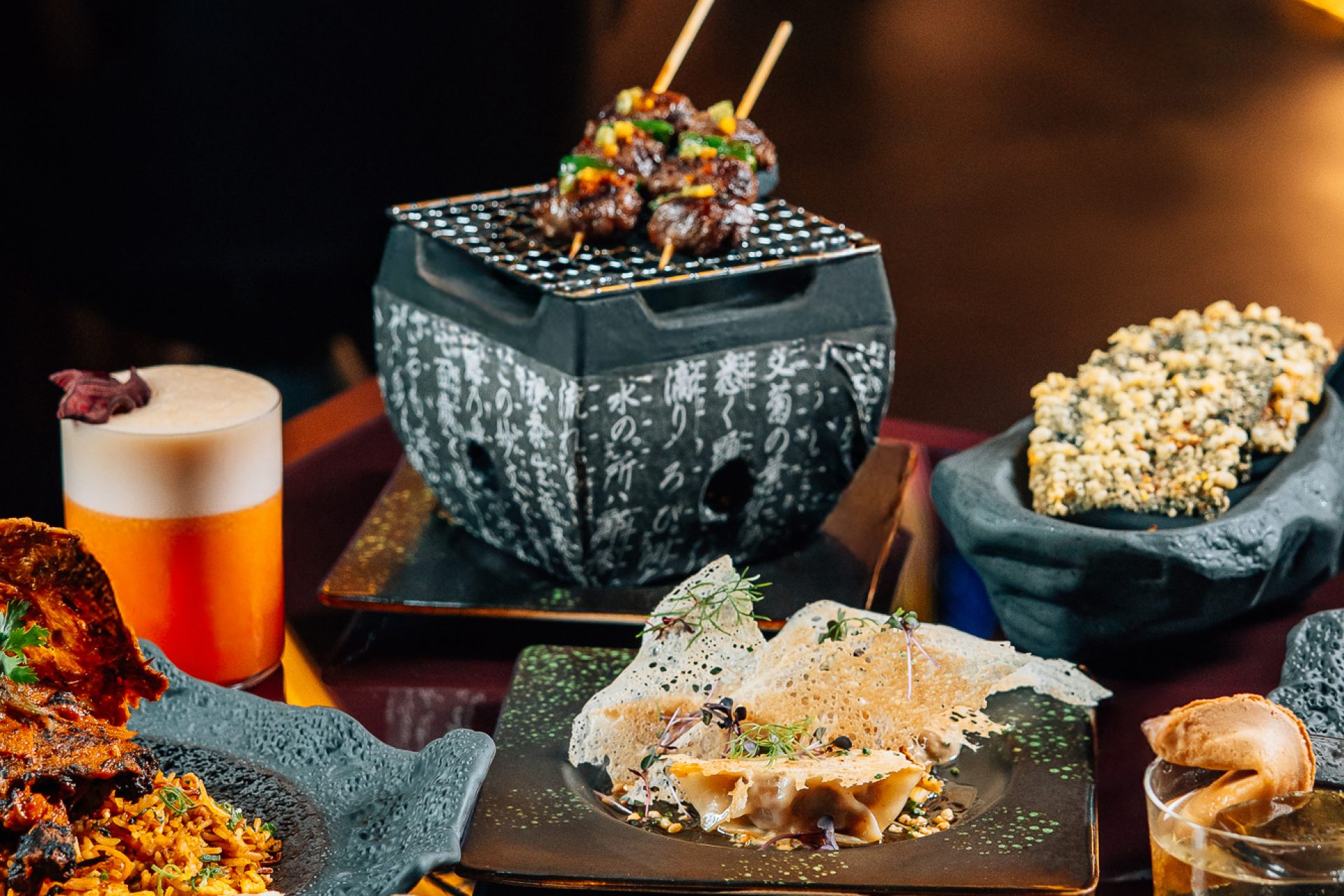 Elegant Japanese fine dining dishes on table