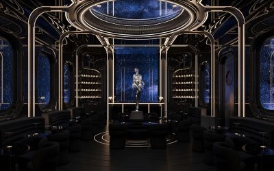 Futuristic interior of The Spock Lounge at Woohoo Dubai