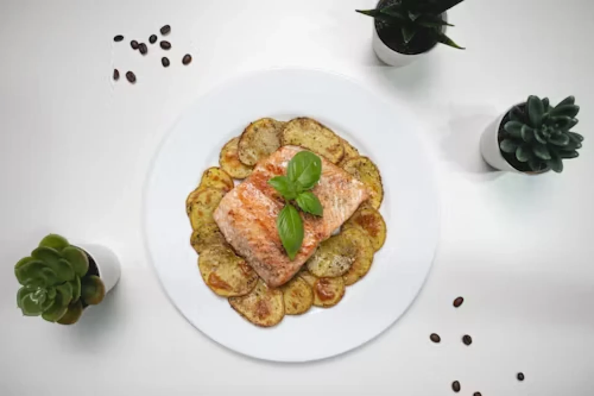 Food on a white plate with garnishing on top